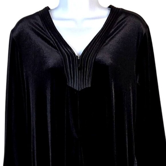 Oscar de la Renta Vintage 90s Pink Label Black Velvet Lounge Robe Maxi Dress S/M - Picture 2 of 6